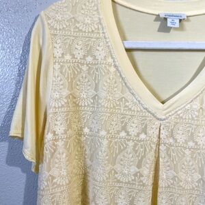Sundance XL Butter Yellow Silk Embroidered Lace Blouse Boho Romantic Artisan Top